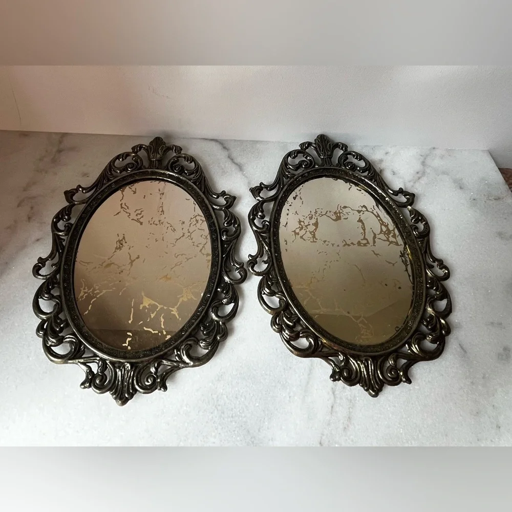 Vintage Ornate Regency style marble mirror set of 2